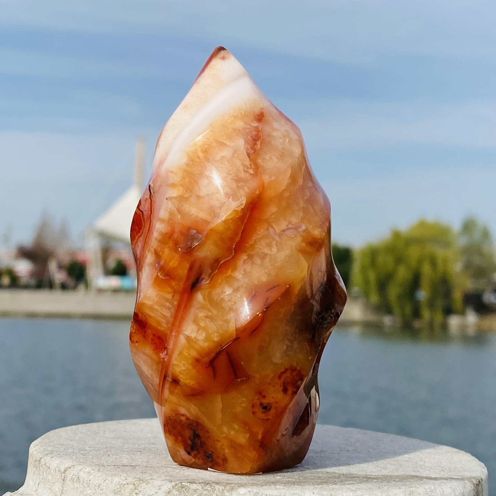 293g Natural and beautiful flame red agate crystal ore sample heals