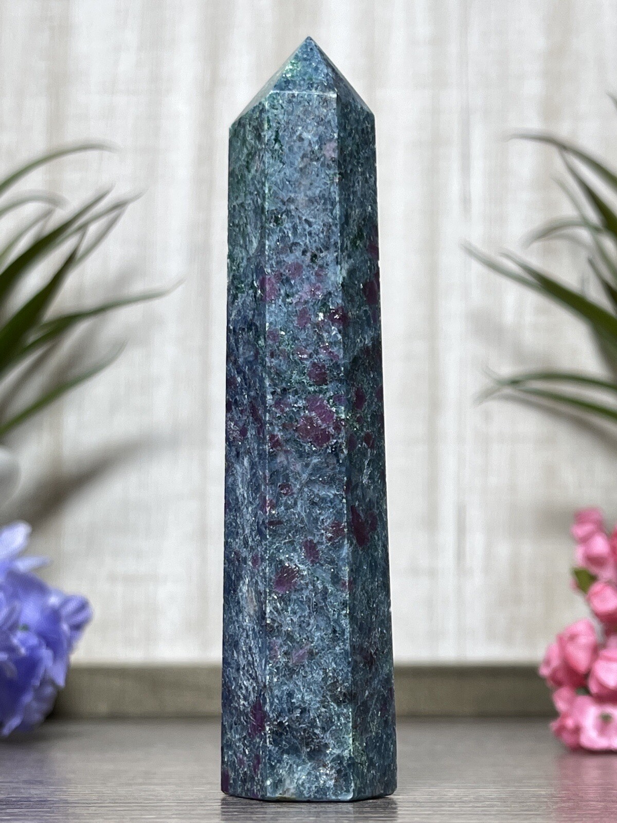RUBY KYANITE TOWER 💙 Mineral Point UV Blue Pink Chakra Crystal Witch Fuchsite