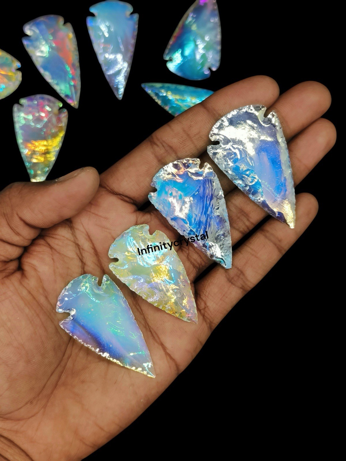 Opalite Glass Arrowhead Pendant 1-2” Handcrafted Crystal Point Wicca Pagan Charm