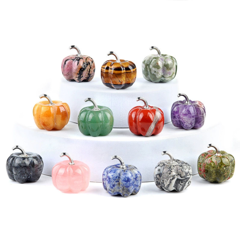 20pcs Mixed Natural Stone Crystal Pumpkin Healing Reiki Adventurine Decor