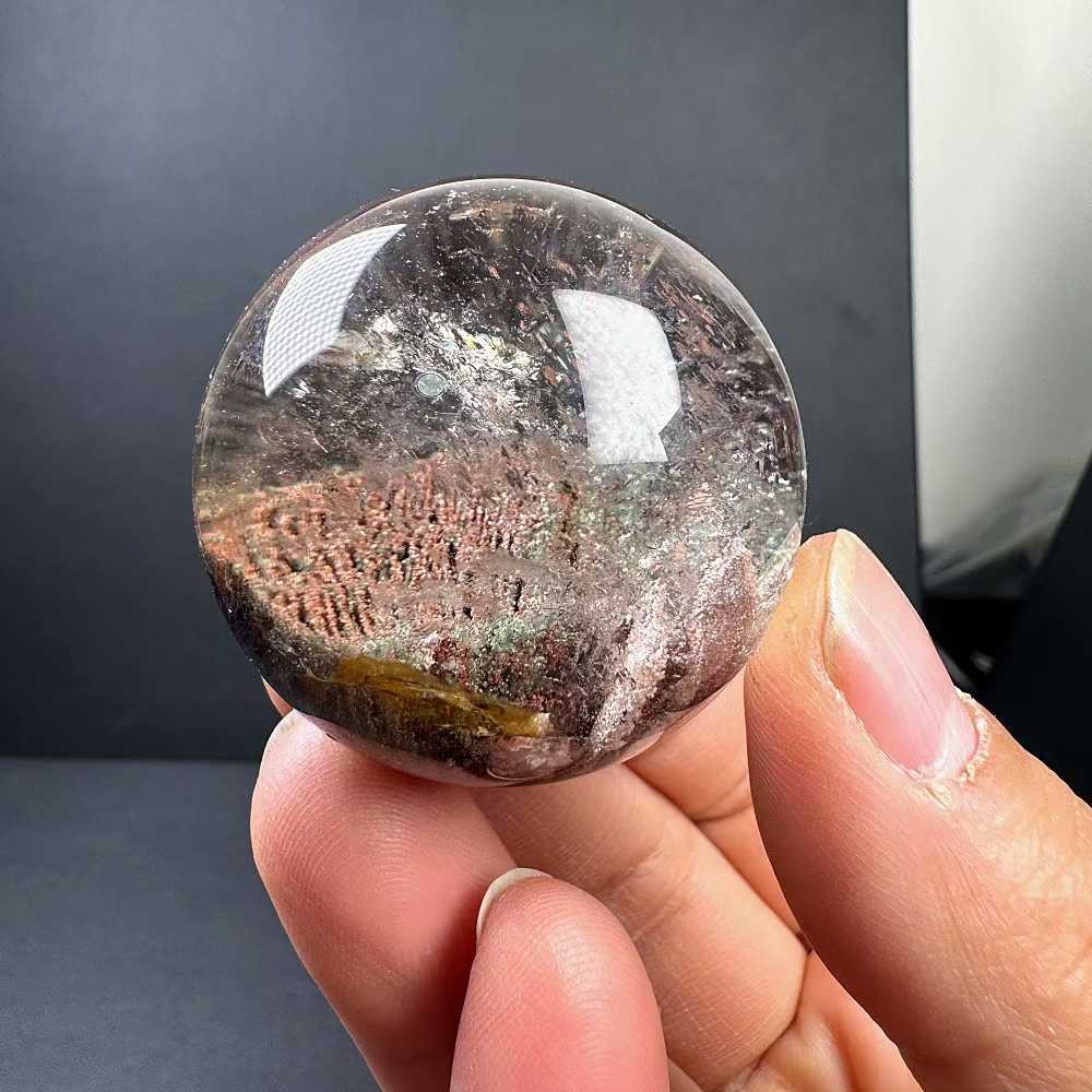 40mm Natural Ghost Quartz Sphere Crystal Ball Mineral Reiki Decor +Stand