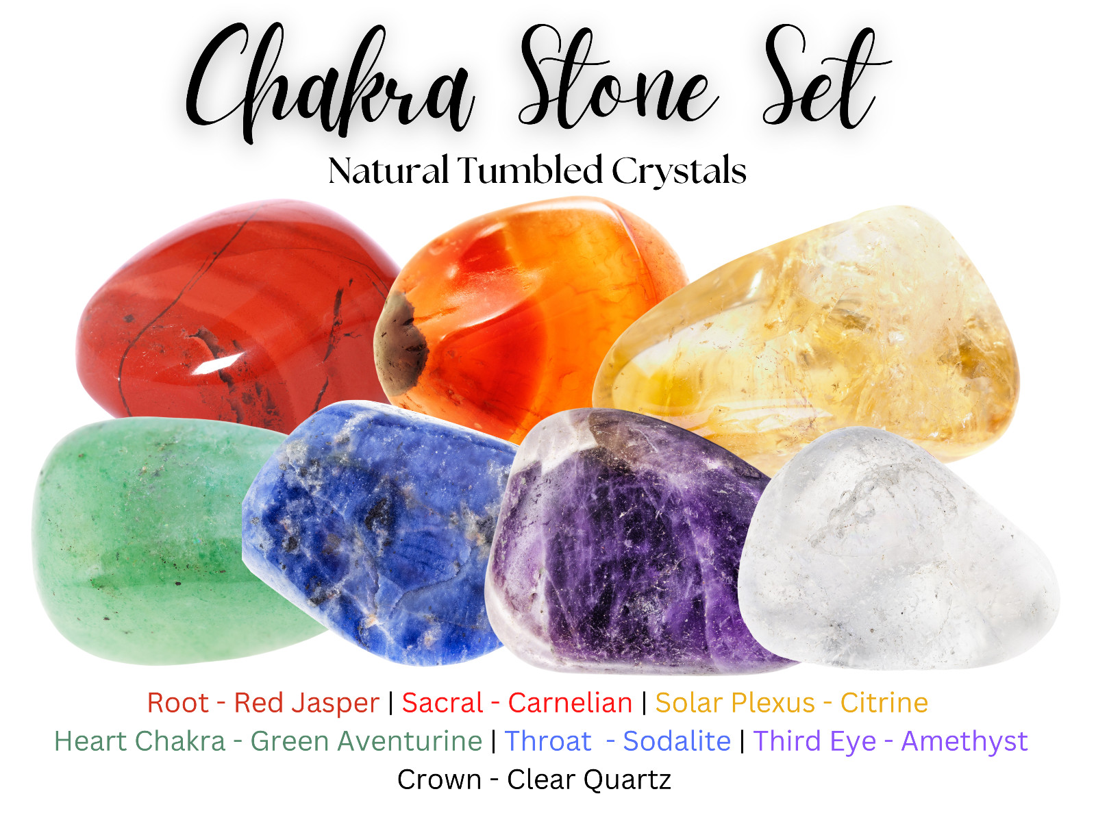 Wholesale Bulk Lot: 10 Sets 7 Chakra Tumbled Stones Kits Instructions & Pouches