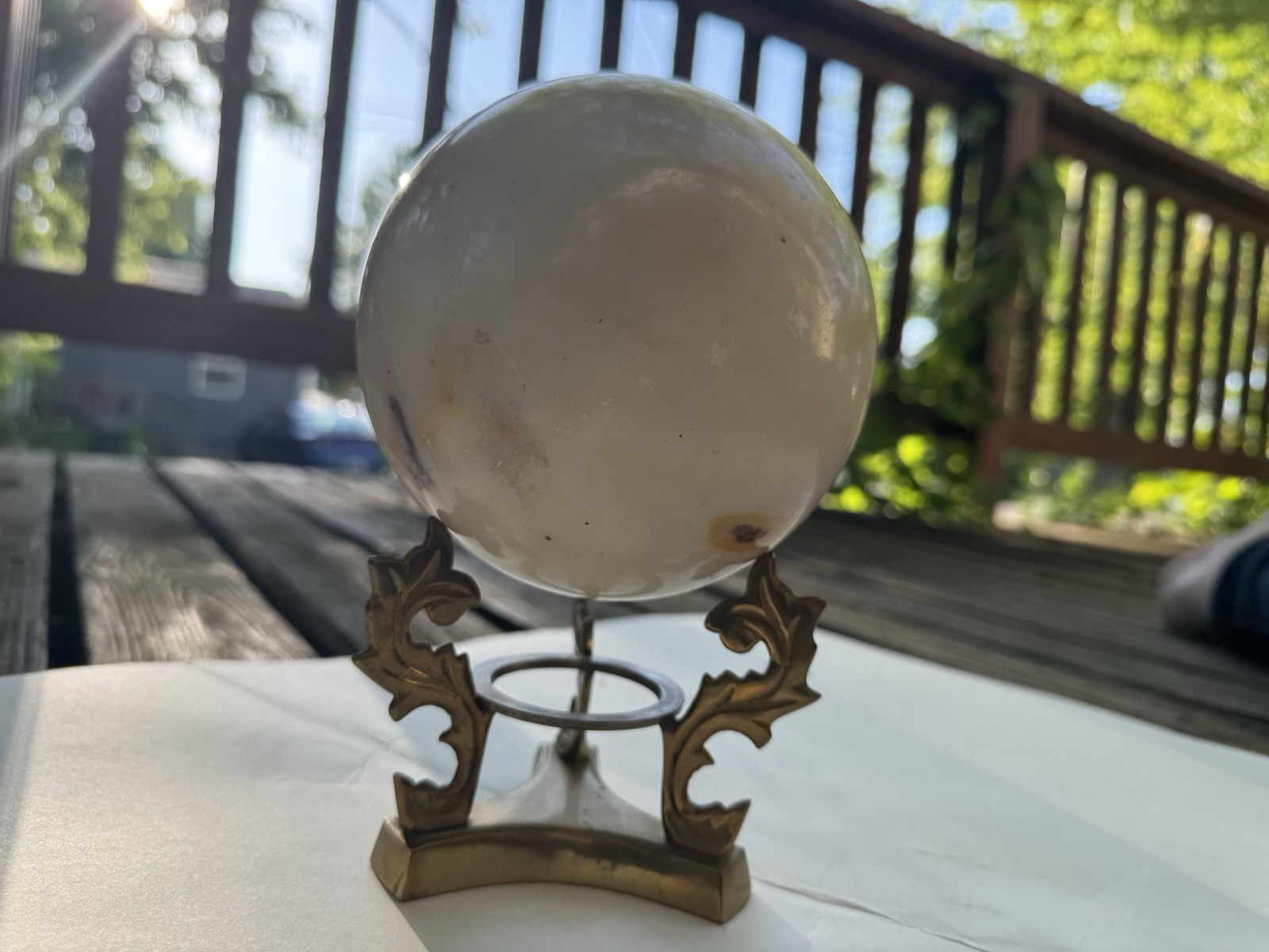 Vintage Polished 6in Brown Agate Sphere With Pedestal Large Heavy Healing Stone