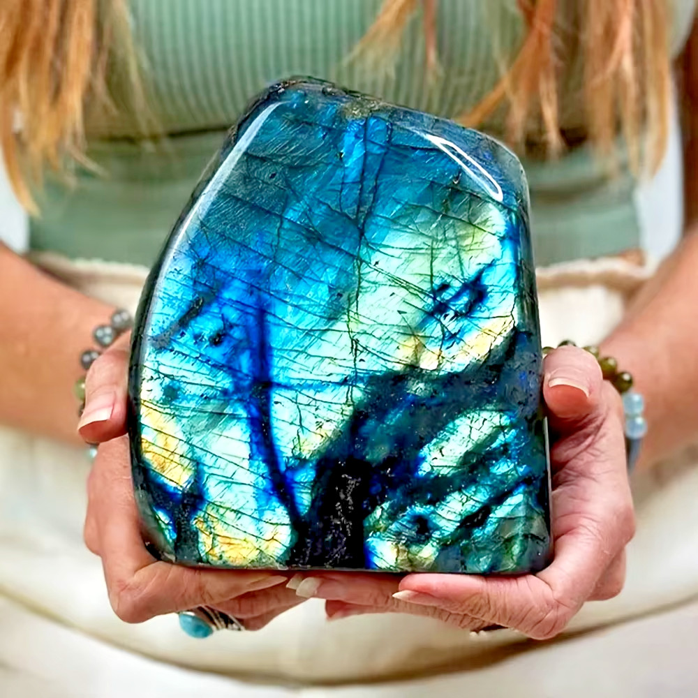 One Bohemian-style rainbow labradorite crystal sculpture – a free-form, three-di