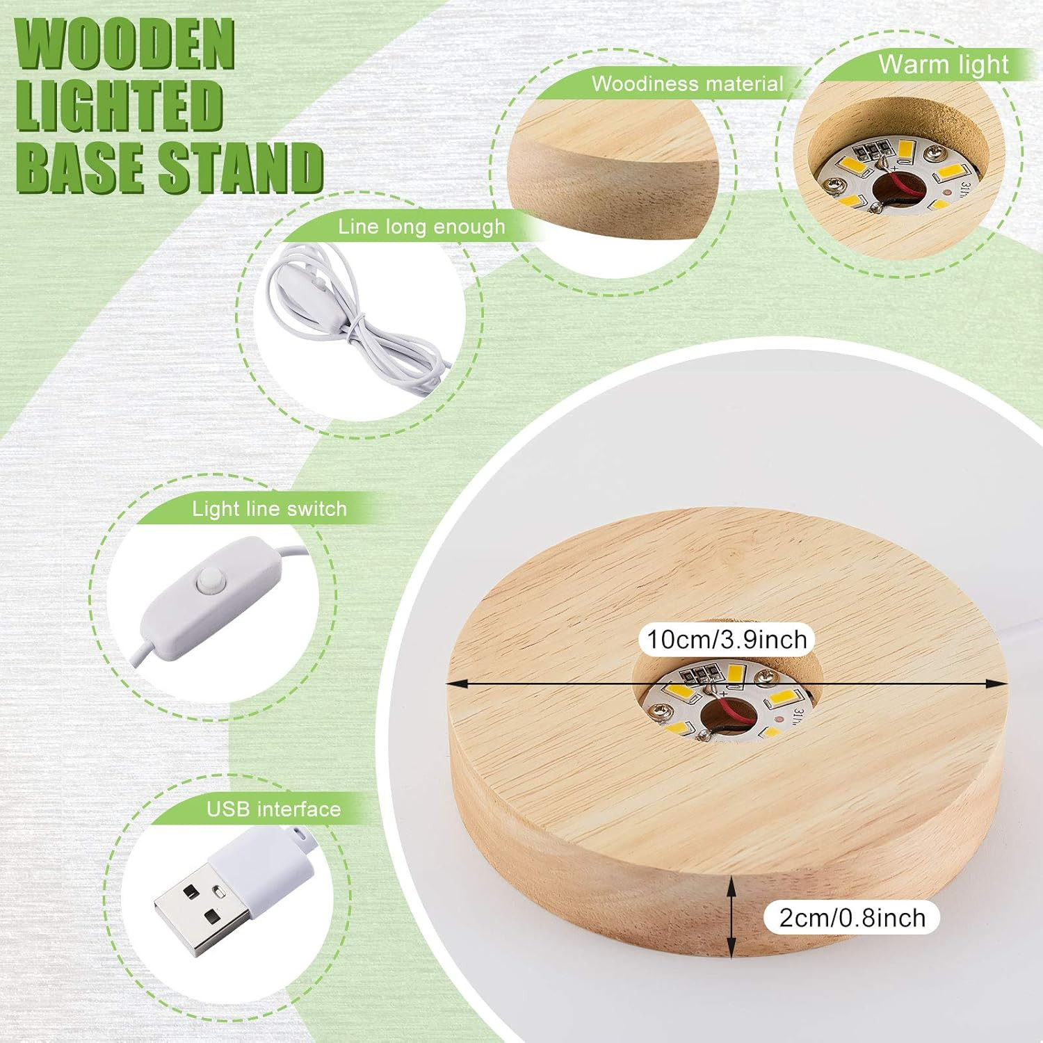 Wooden LED Light Base Display Stand for Acrylic Resin Crystal Sphere Glass Art