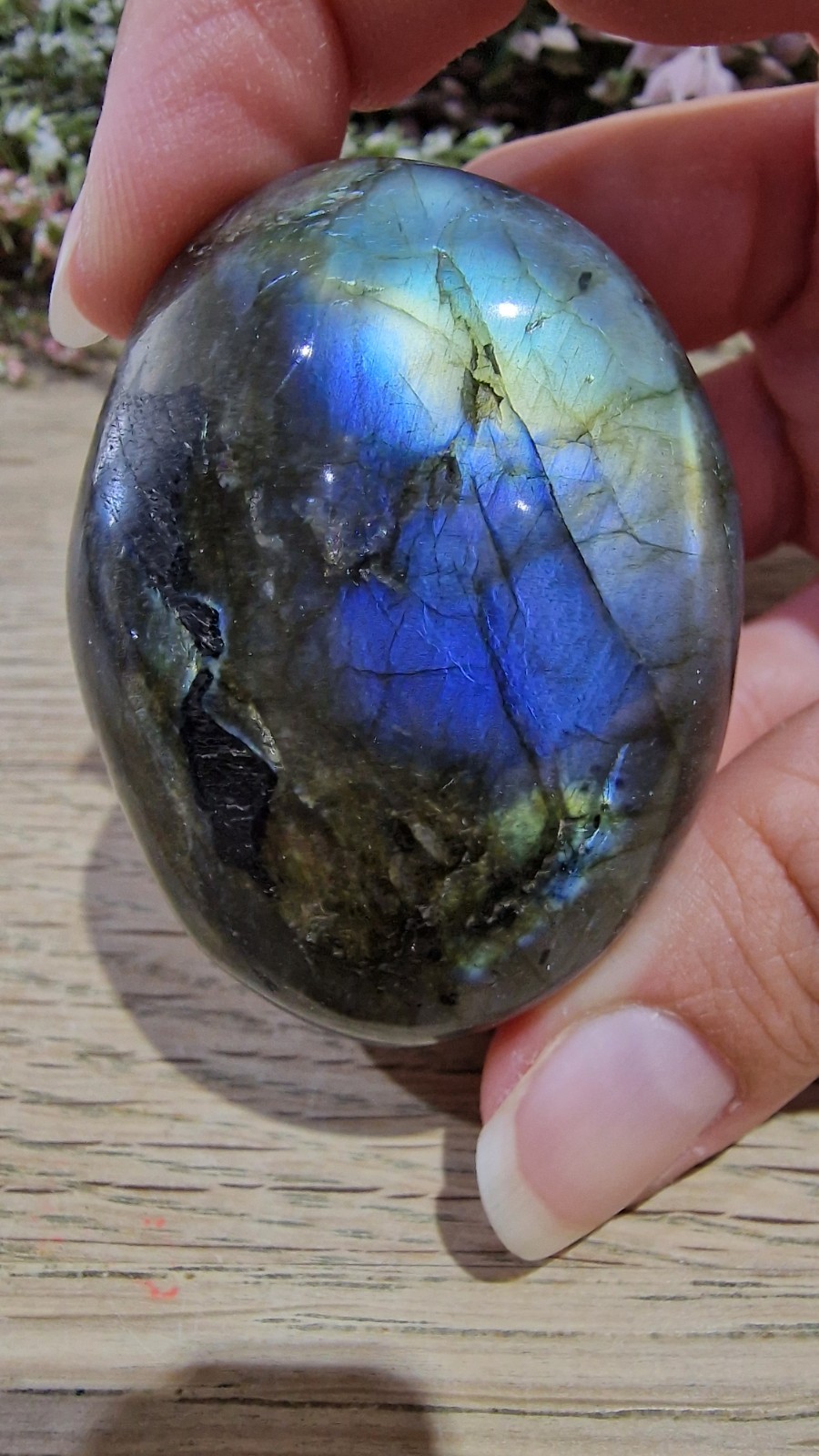 Labradorite Crystal Palmstone Multicoloured Flash 99g