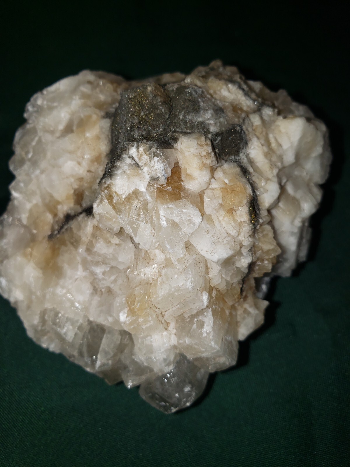 Large Calcite Crystal with Pyrite veins Yellow/White/Clear 3.6 oz