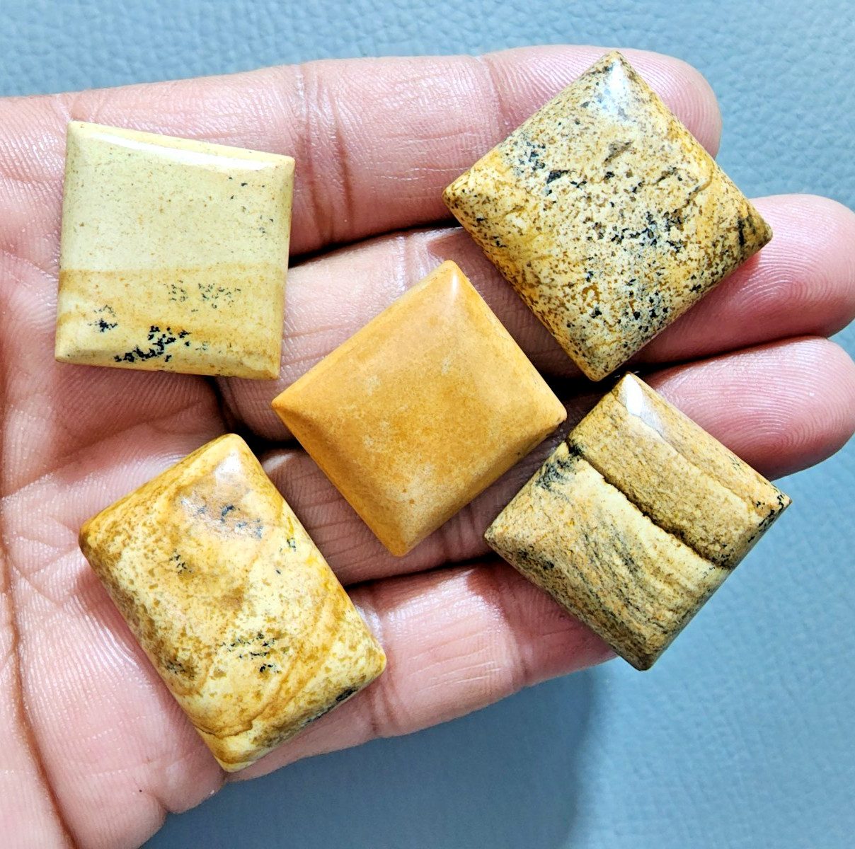 Attractive Picture Jasper Cabochons 5 Pcs Lot Polished Stone Jewelry Making Lot