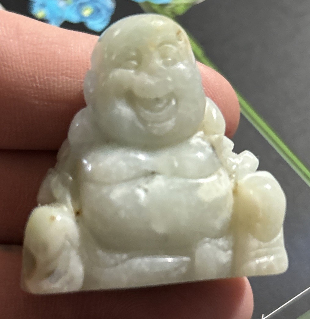 Caribbean Calcite Happy Sitting Buddah Crystal Carving Polished Natural Stone