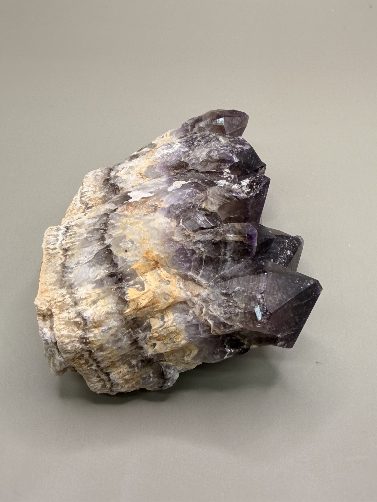 Natural Dark Amethyst Cluster ∼4″ – Raw Purple Chevron Quartz Crystal Points