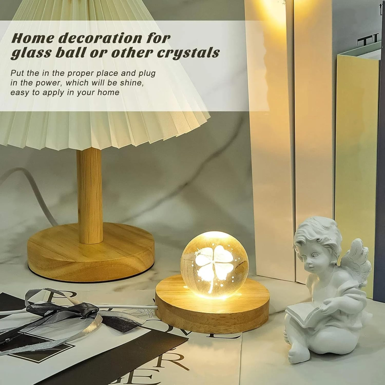 Wooden LED Light Base Display Stand for Acrylic Resin Crystal Sphere Glass Art