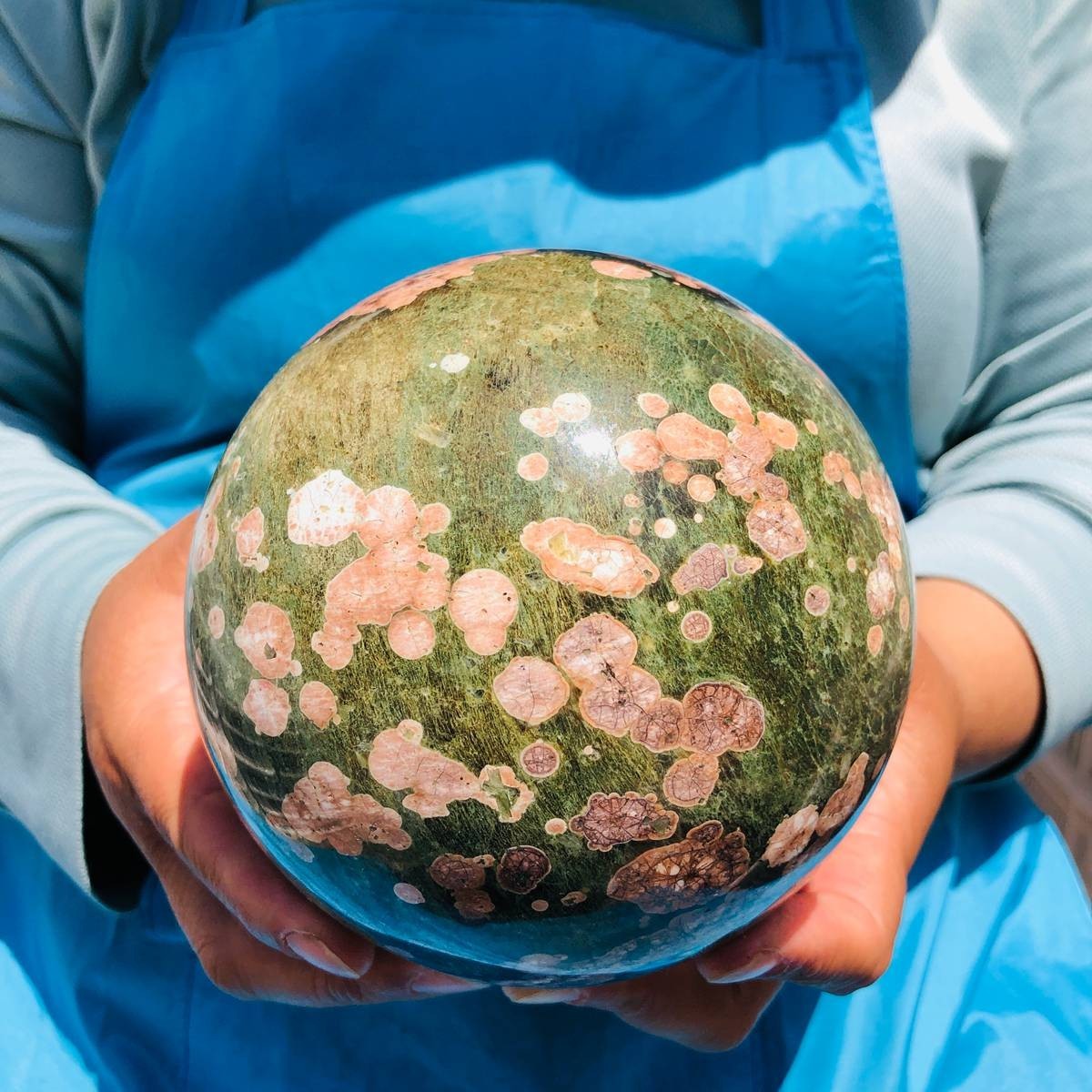 4.95LB Natural Cherry Blossom Agate Crystal Sphere Floral Healing Gem Stone 4846