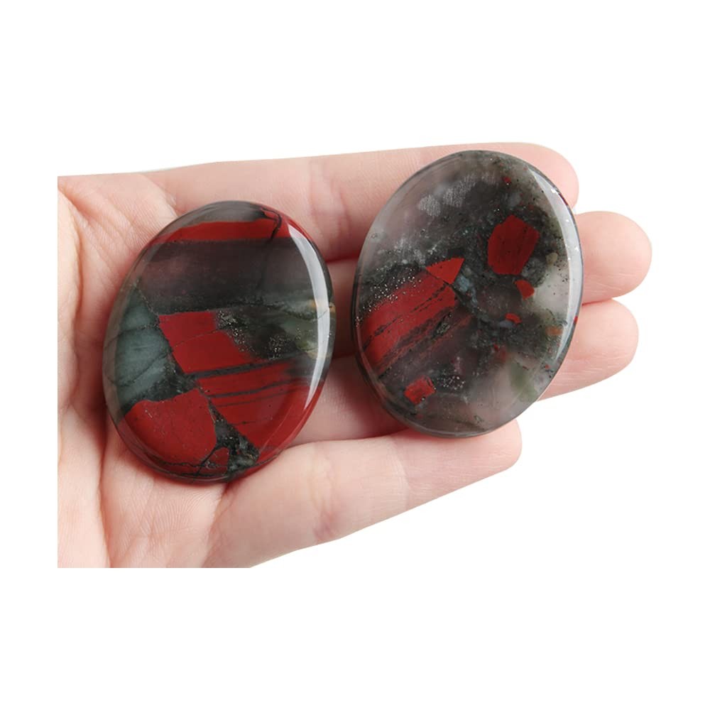 2Pcs Bloodstone Jasper Palm Stone Rock Crystal Healing Reiki Polished Worry