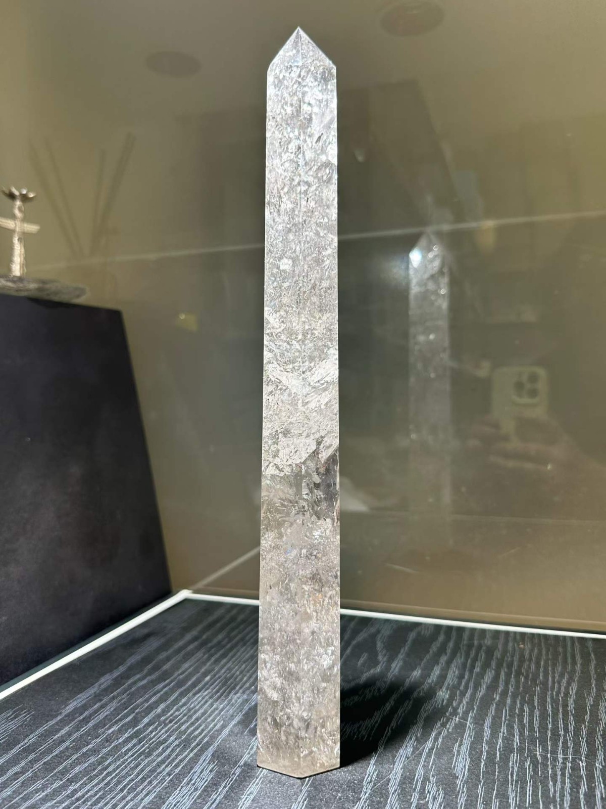 1.92LB Natural Rainbow White Quartz Obelisk Crystal Mineral Tower Reiki Decor