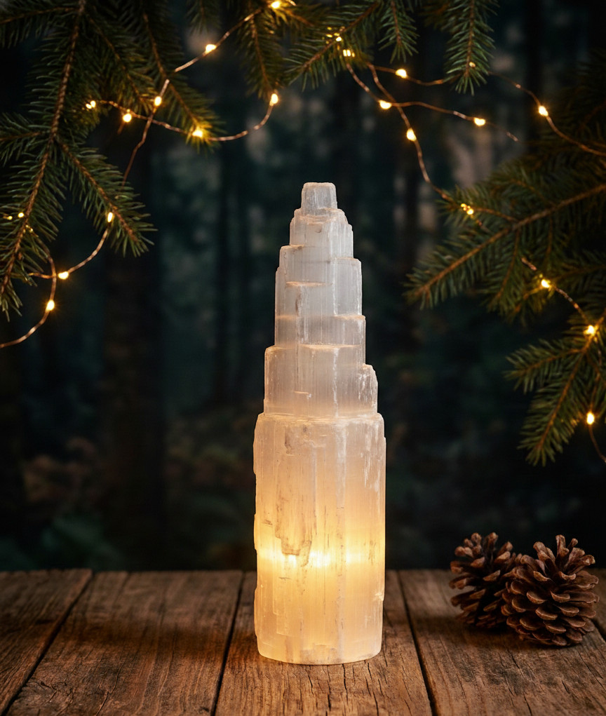 LARGE SELENITE CRYSTAL SINGLE TOWER LAMP – STANDING DISPLAY HEALING CRYSTAL