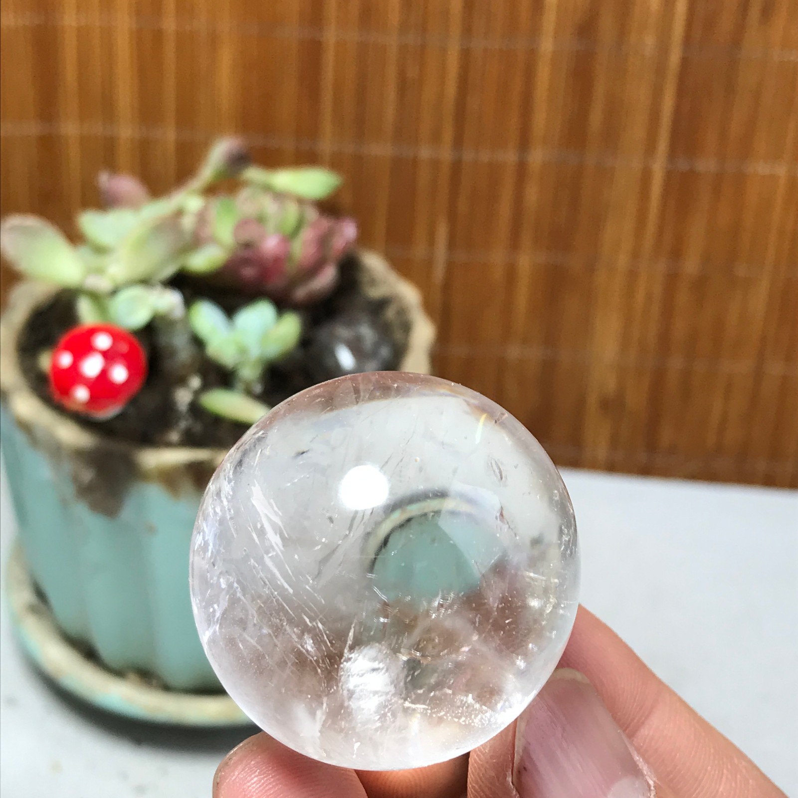 35mm NATURAL Clear White Crystal quartz rainbow Semi-Precious Ball 66g A3935