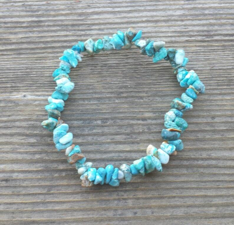 NATURAL TURQUOISE STONE GEMSTONE STRETCHY CHIP BRACELET