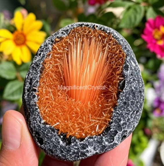 Rare Natural Meteorite Quartz Crystal Specimen Goethite Orange Copper Ore Decor