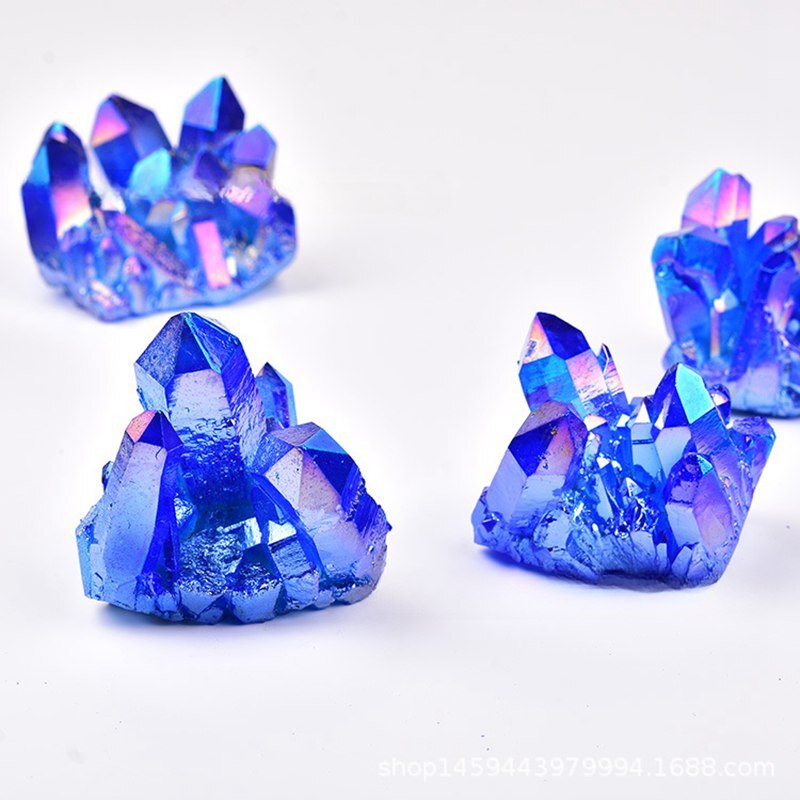 50g Natural Aura Blue Titanium Quartz Crystal Cluster VUG Specimens Stone Reiki