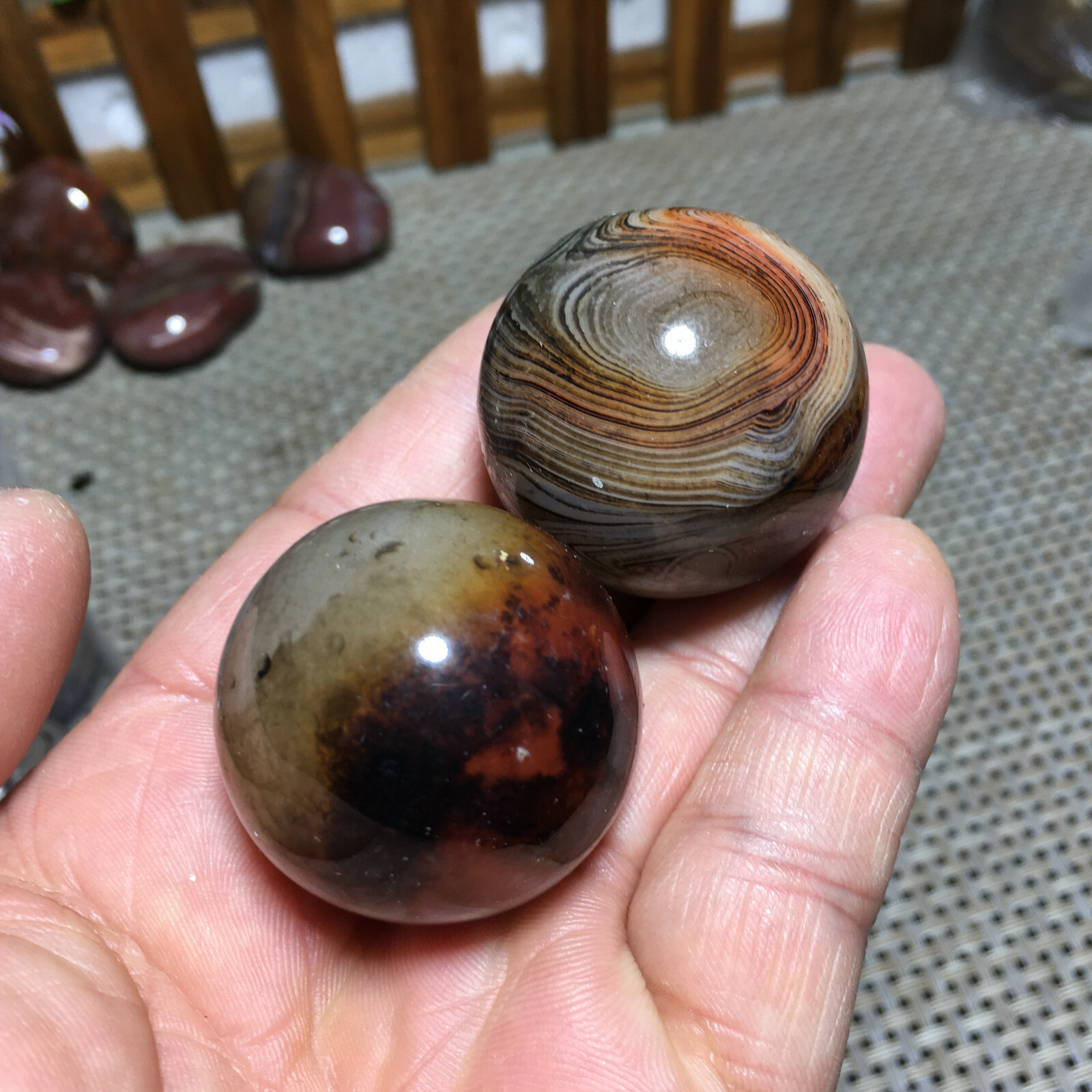 114g 2PC Natural Silk Agate Polished Sphere Ball Madagascar 9610