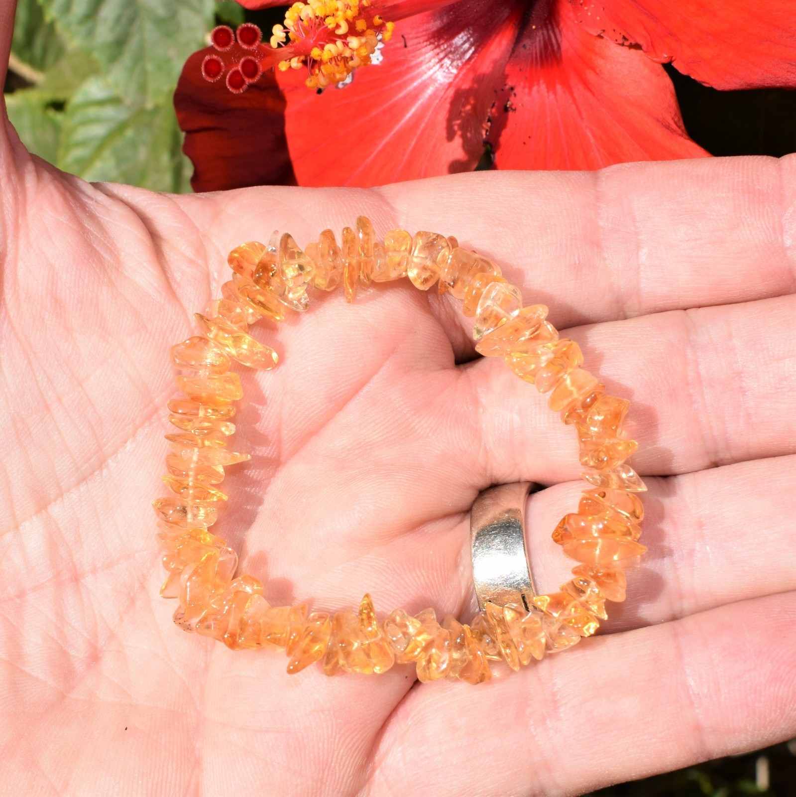 Premium CHARGED Citrine Crystal Chip Stretchy Bracelet + Baby Selenite Heart
