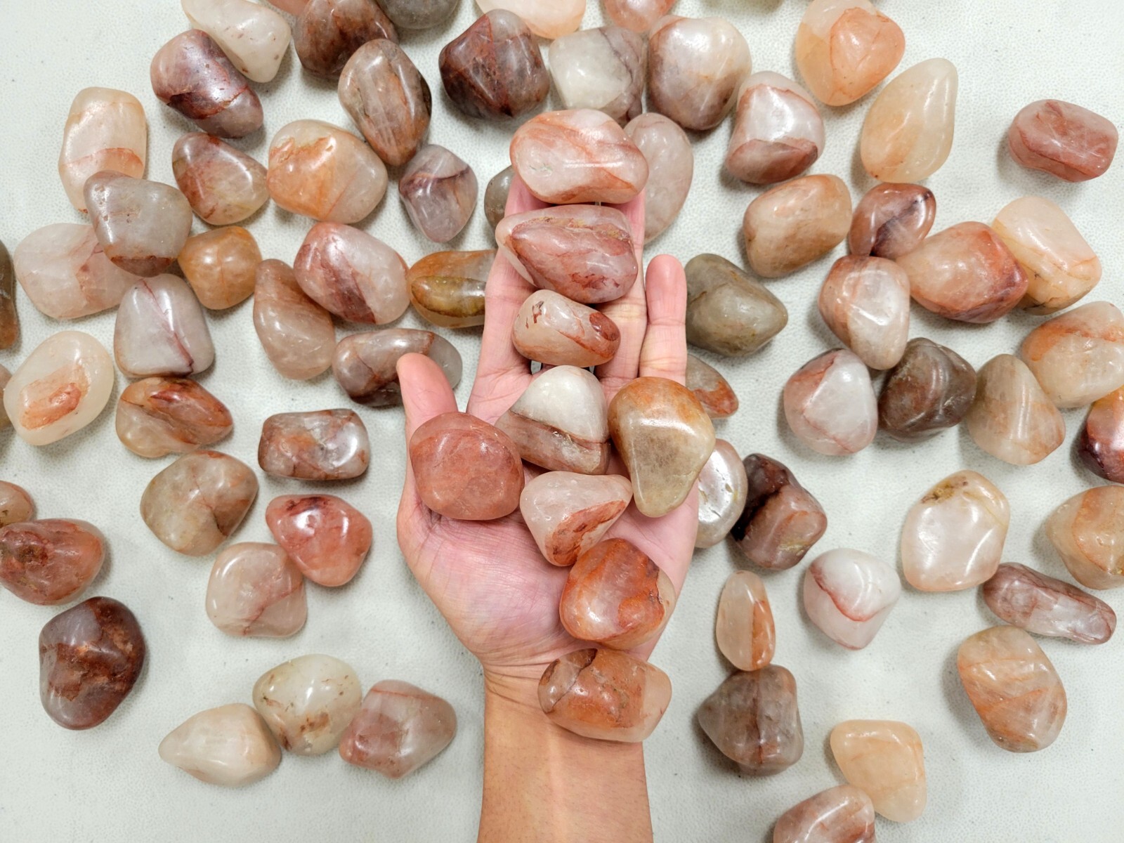 TUMBLED FIRE QUARTZ CRYSTAL STONES – HEMATOID QUARTZ BULK – HEMATITE QUARTZ