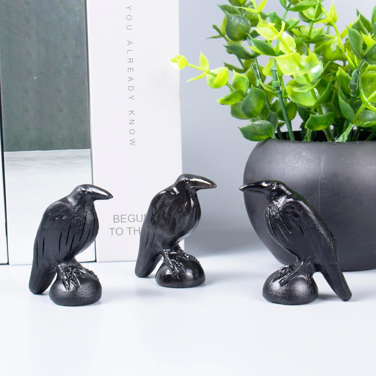 Natural Black Obsidian Raven Figurines,2 Inch Healing Crystal Animal Statues,Luc