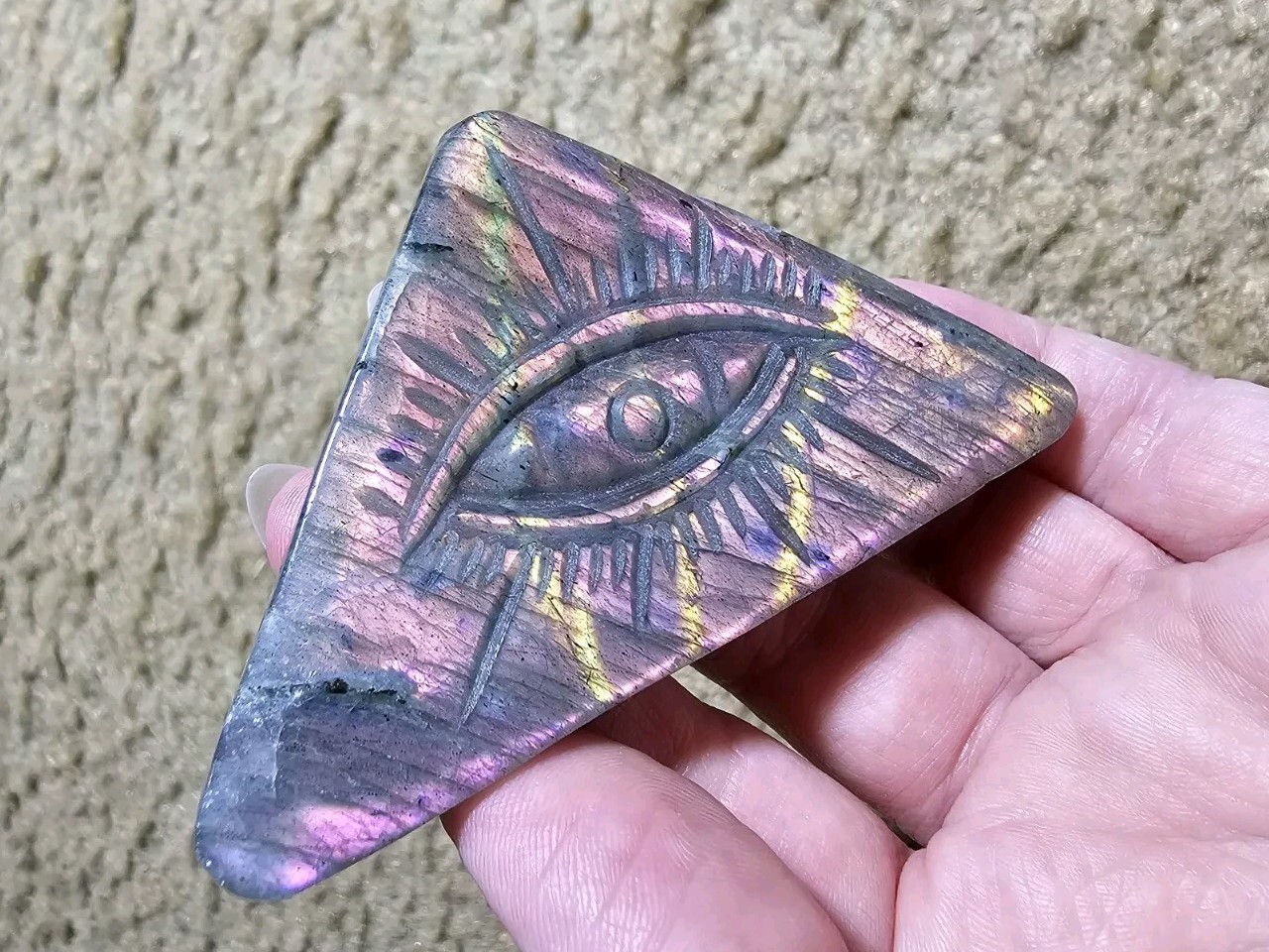 Labradorite All Seeing Evil Eye, Illuminati Carving, Crystals & Stones, Mineral