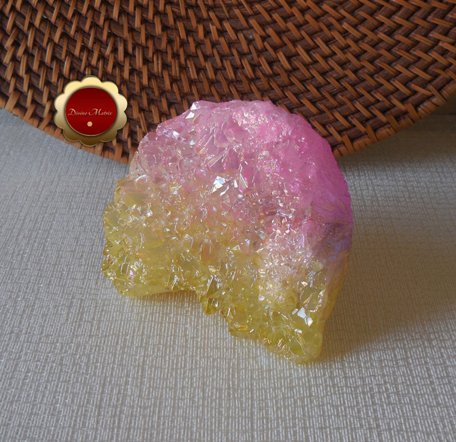 Large Aura Cluster, Pink & Yellow Crystal Cluster, Iridescent Decorative Stone
