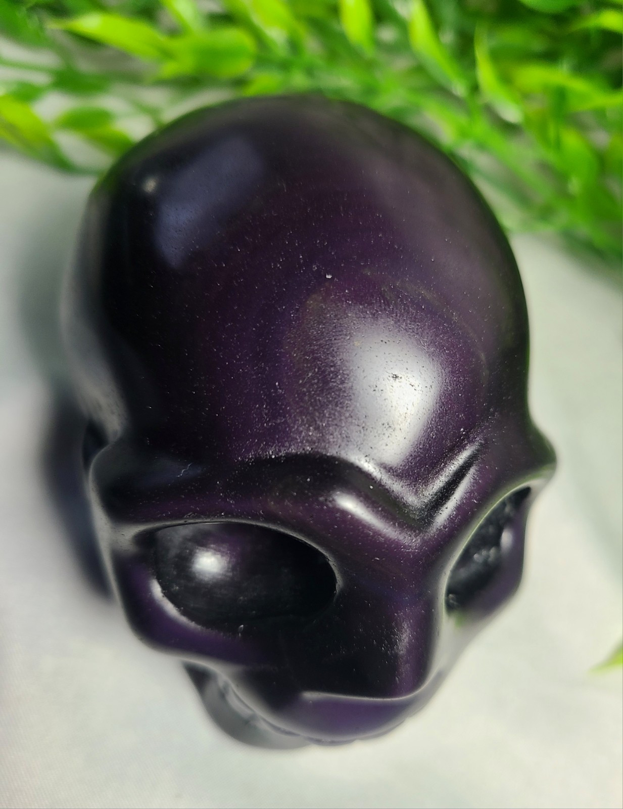 Rare Large 3.6″ 504g Purple Flash Rainbow Obsidian Skull Head Crystal Carving