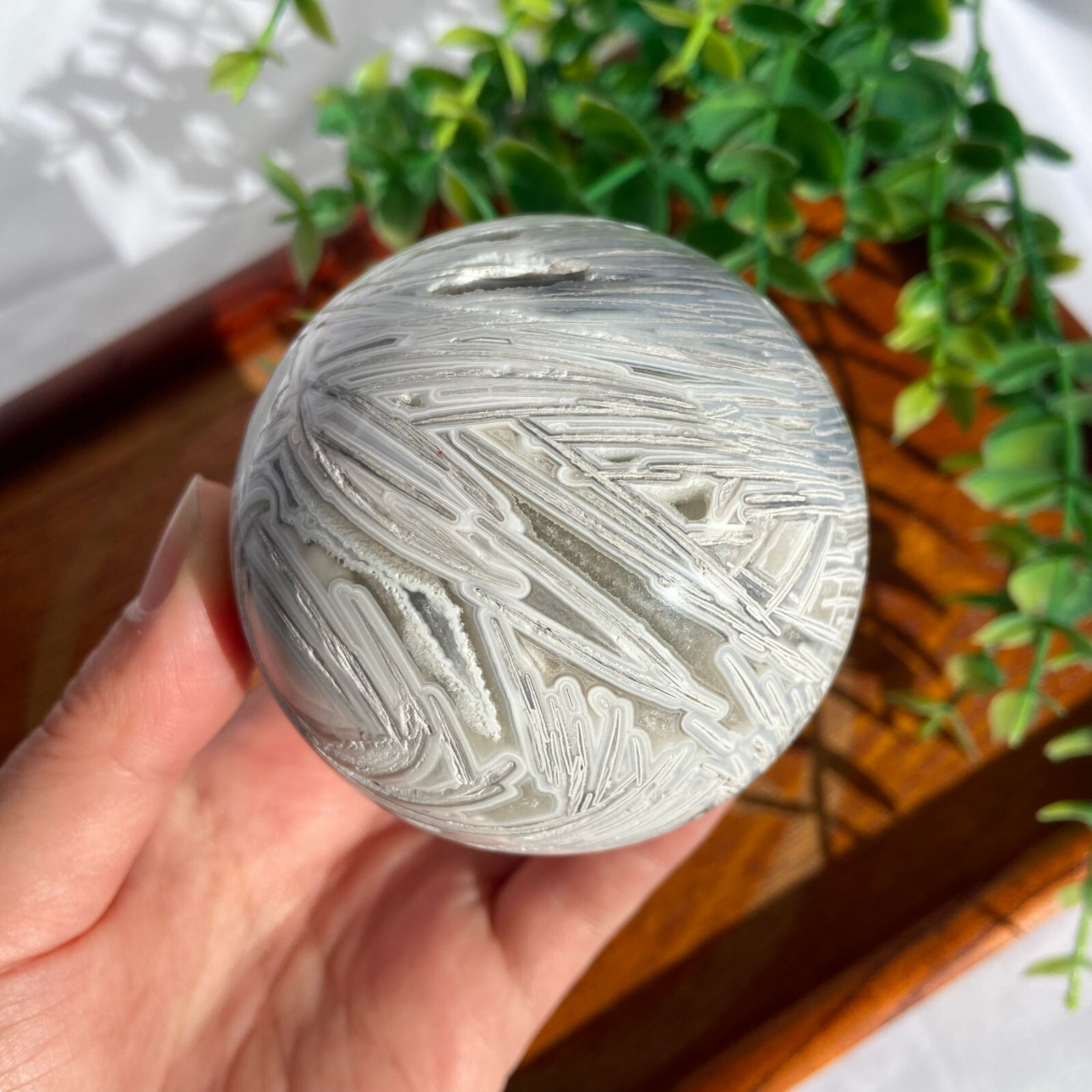 68mm Druzy Mexican Lace Agate Sphere Ball Crystal Energy Stone Modern Boho Decor