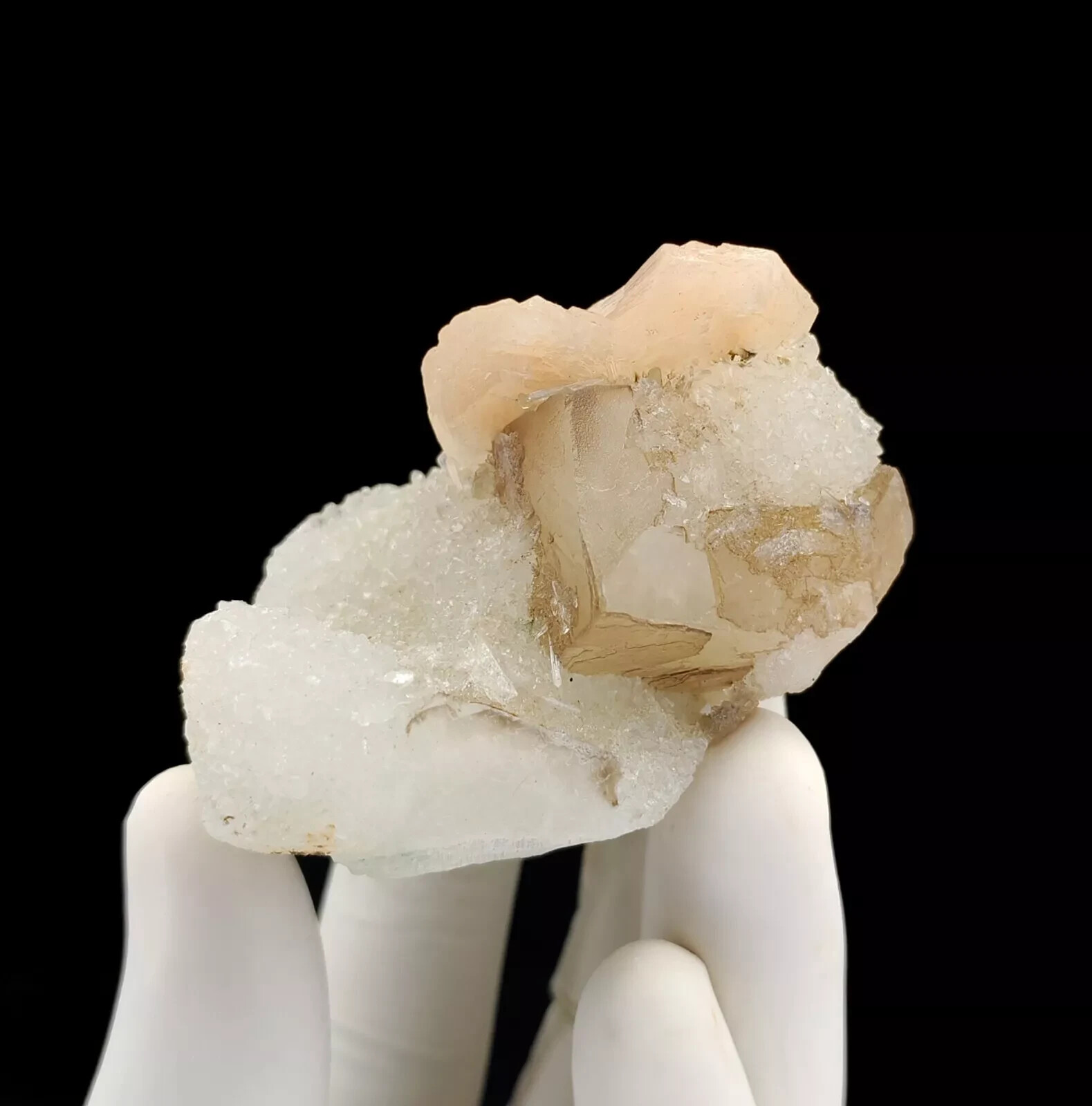 Natural Brown Calcite Crystal with Pink Stilbite On Chalcedony Minerals