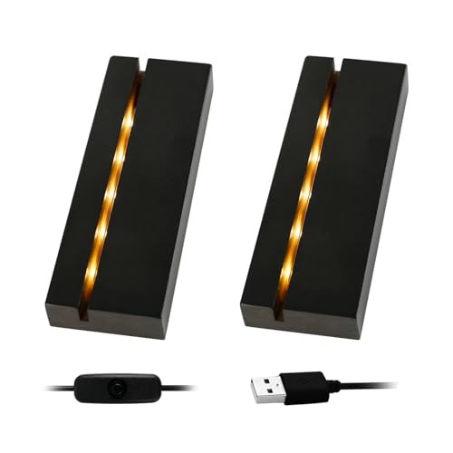 4.33″ Rectangle Wooden Lights Display Base, Black Wooden Rectangle Light Base…