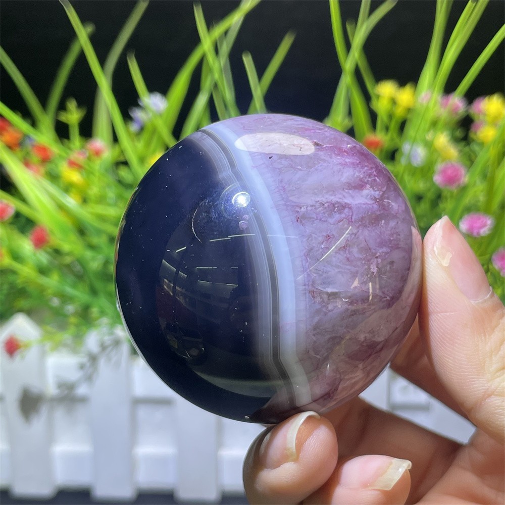 0.5LB 2.1″ Black AmethystSardonyx Agate Sphere Ball Crystal Quartz Reiki Mineral