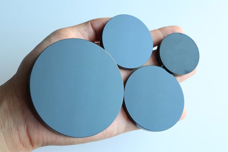 Natural Obsidian Mirror Obsidian Wafer Crystal Disk Reiki Heal + Free Stand