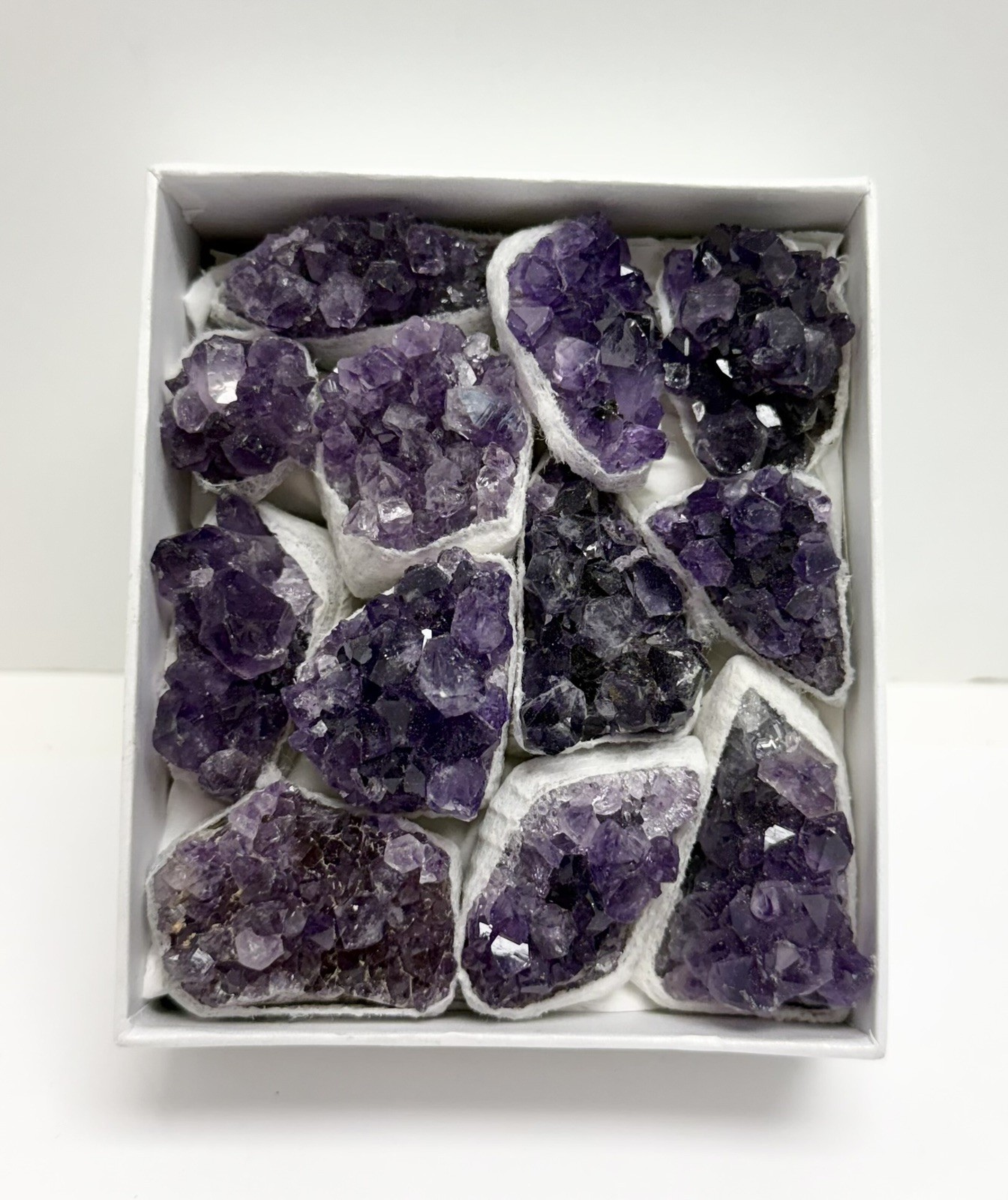 Flat of Mini AAA Grade Amethyst Clusters – Very Dark Purple