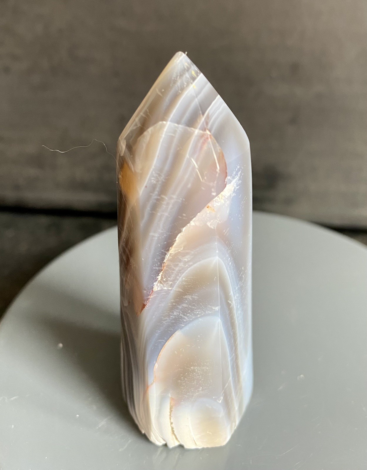Crystal Orca Agate Tower Heal Meditate Black White Pattern Whale 82g 7.8cm H