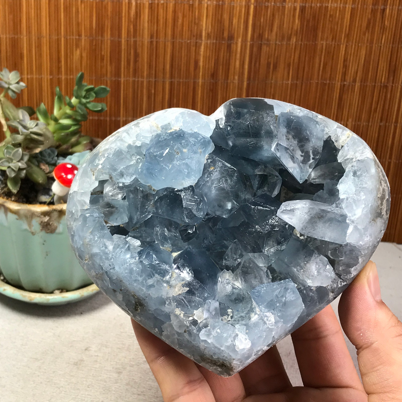 1.58kg Natural Blue Celestite Crystal Heart Quartz Cluster Geode Specimen A6211