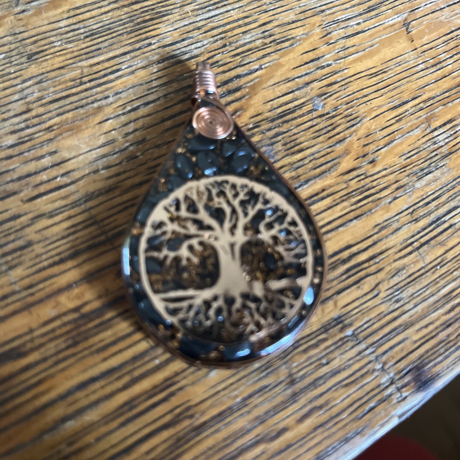 Orgonite Energy Tree Life Pendant Affirmation Growth Copper Resin Blk Tourmalin