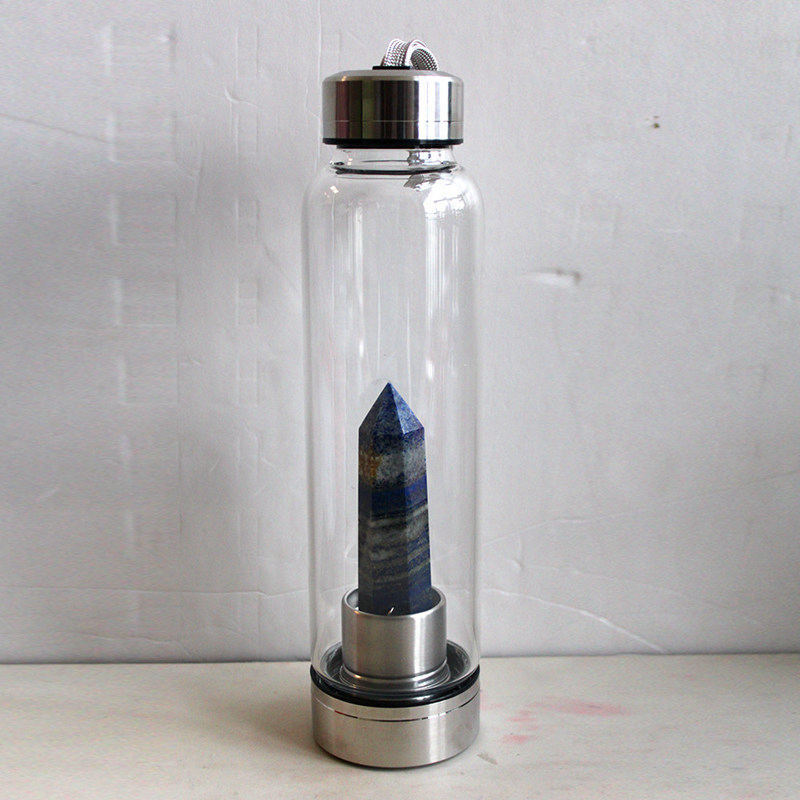 Natural Lapis Lazuli Quartz Crystal Elixir Water Bottle Rock Stone Wand Healing