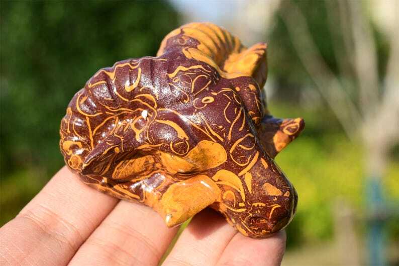 Natural Mariam jasper Sheep head 2.3” Reiki Crystal skull carved Heal decor 1pc
