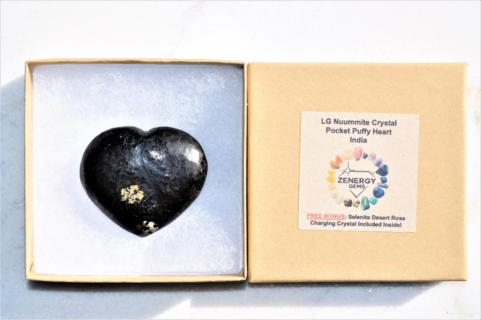 [3 PACK] Starburst Flash Nuummite Crystal Puffy Heart / Palm Stone ZENERGY GEMS™