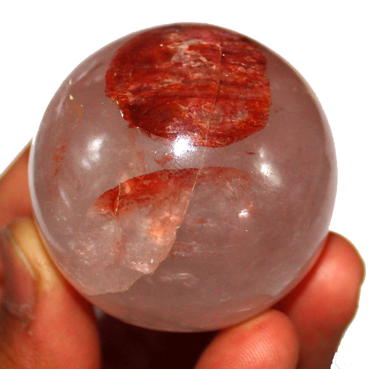 133g Natural Red Fire Hematoid Quartz Eye 46MM Crystal Sphere Ball Mineral Decor