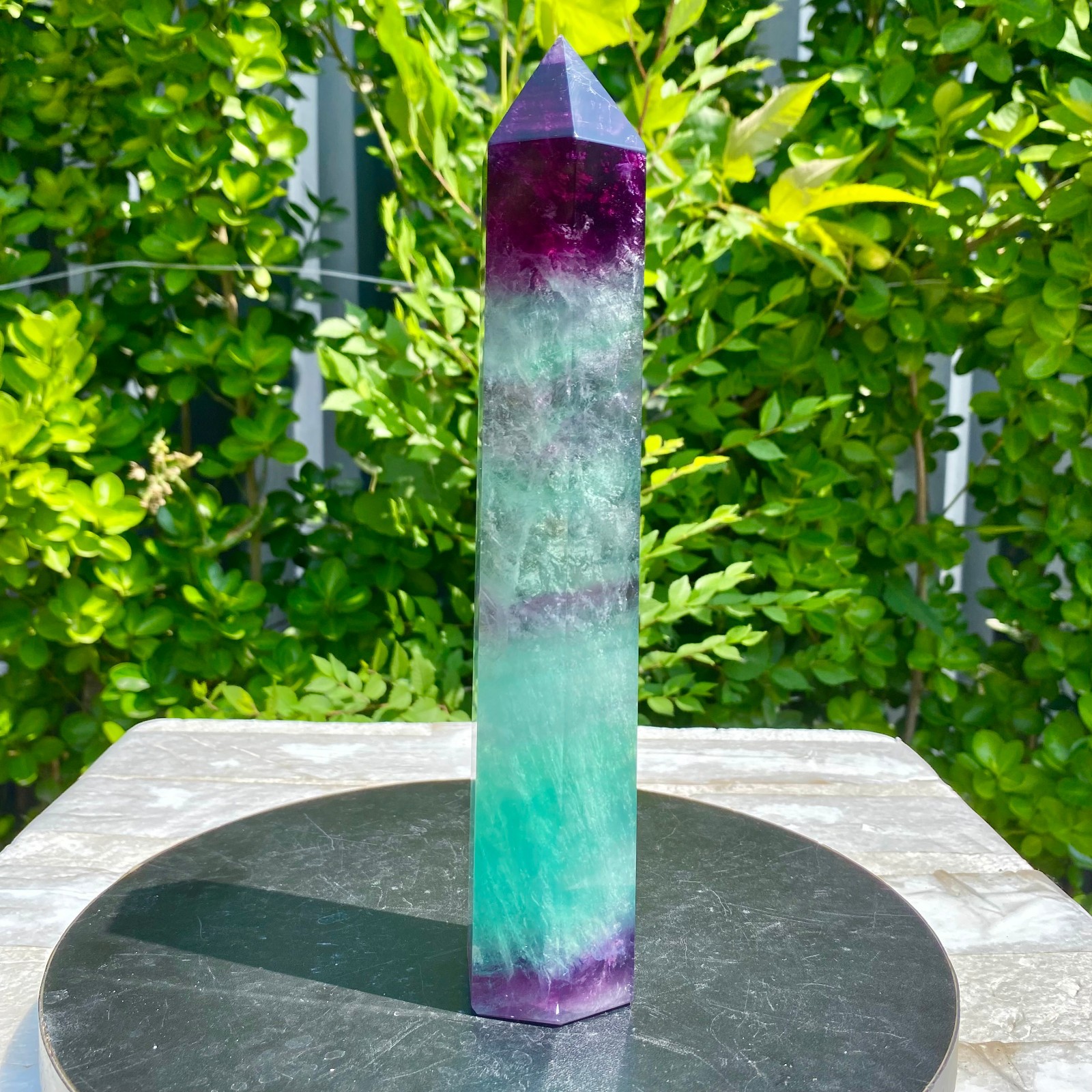2.24LB Natural Rainbow Fluorite Obelisk Quartz Crystal Wand Tower Point Heal