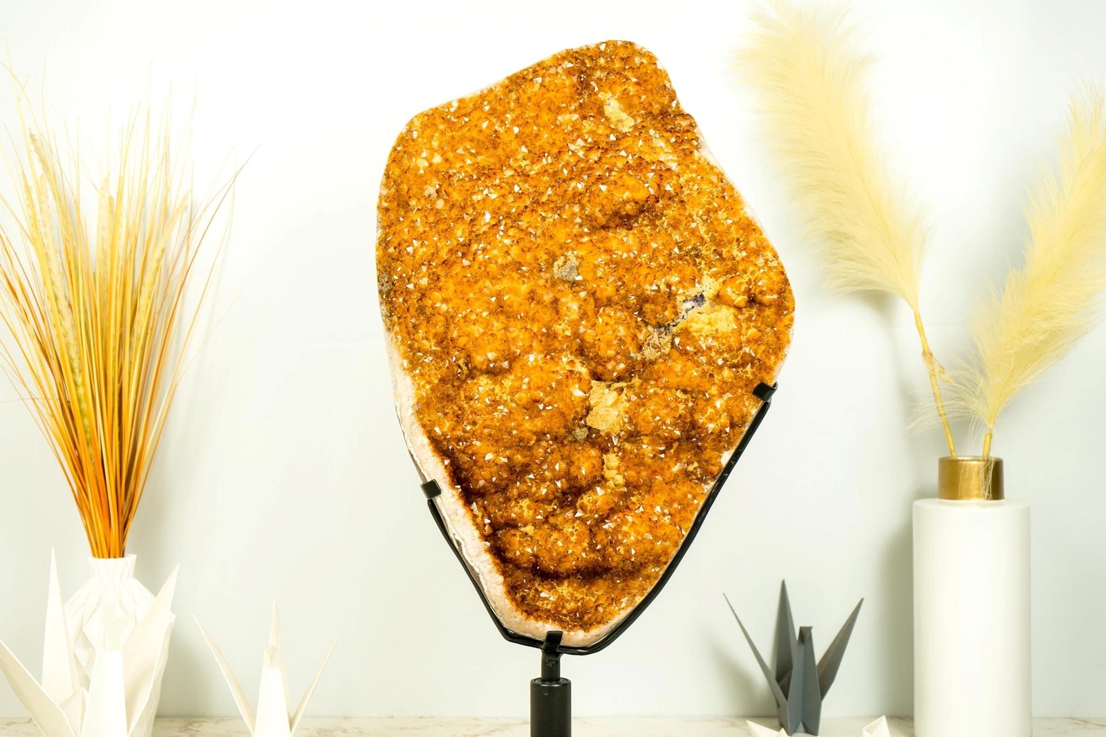 Large Citrine Cluster with Golden-Orange Druzy and Calcite after Galaxy Citrine
