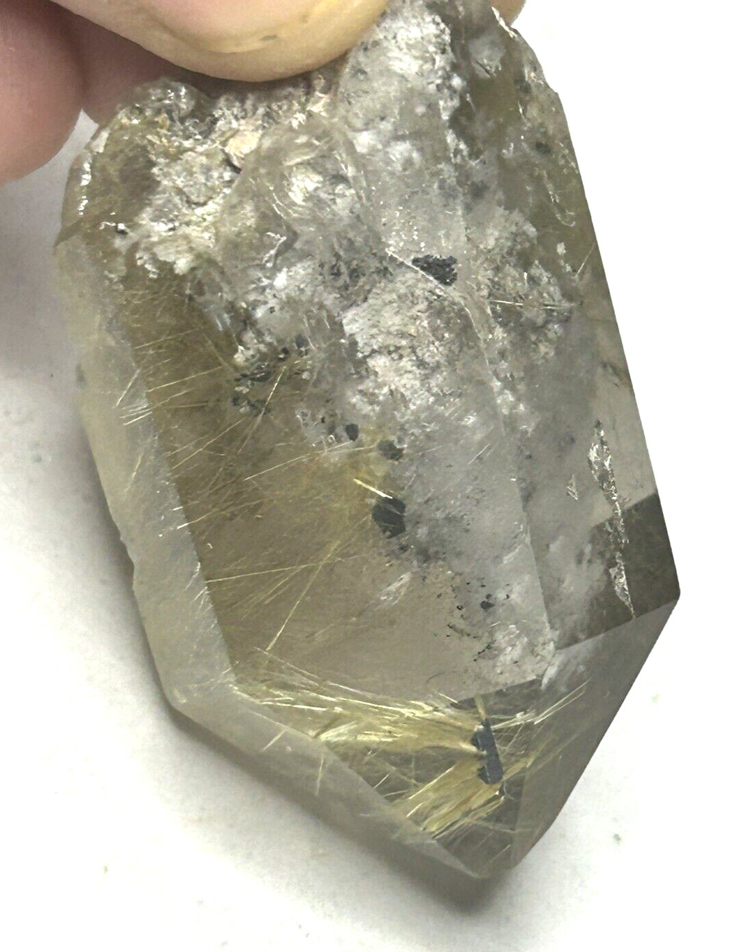 Clear Garden Quartz Semi-Polished Point With Gold Rutile and Hematite 25g/44.1mm