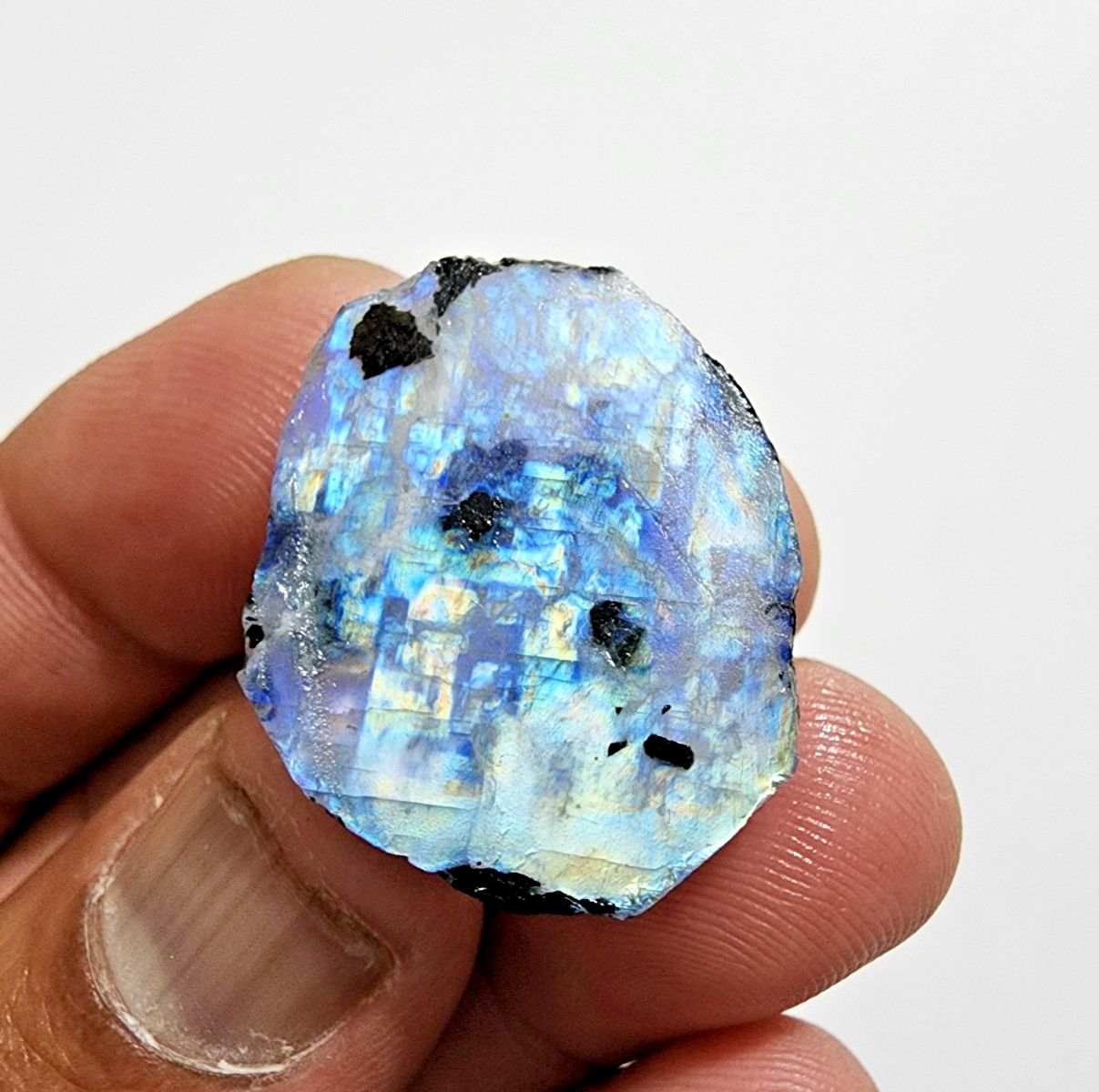 46 Crt Top White Rainbow Blue Fire Moonstone Rough Loose Gemstone Jewelry Making