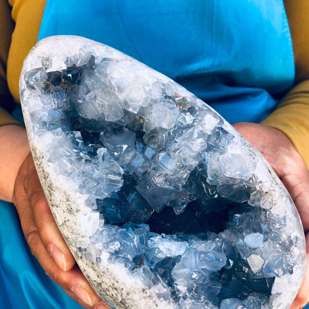 6.49LB Natural Blue Celestite Geode Quartz Crystal Mineral Specimen Healing