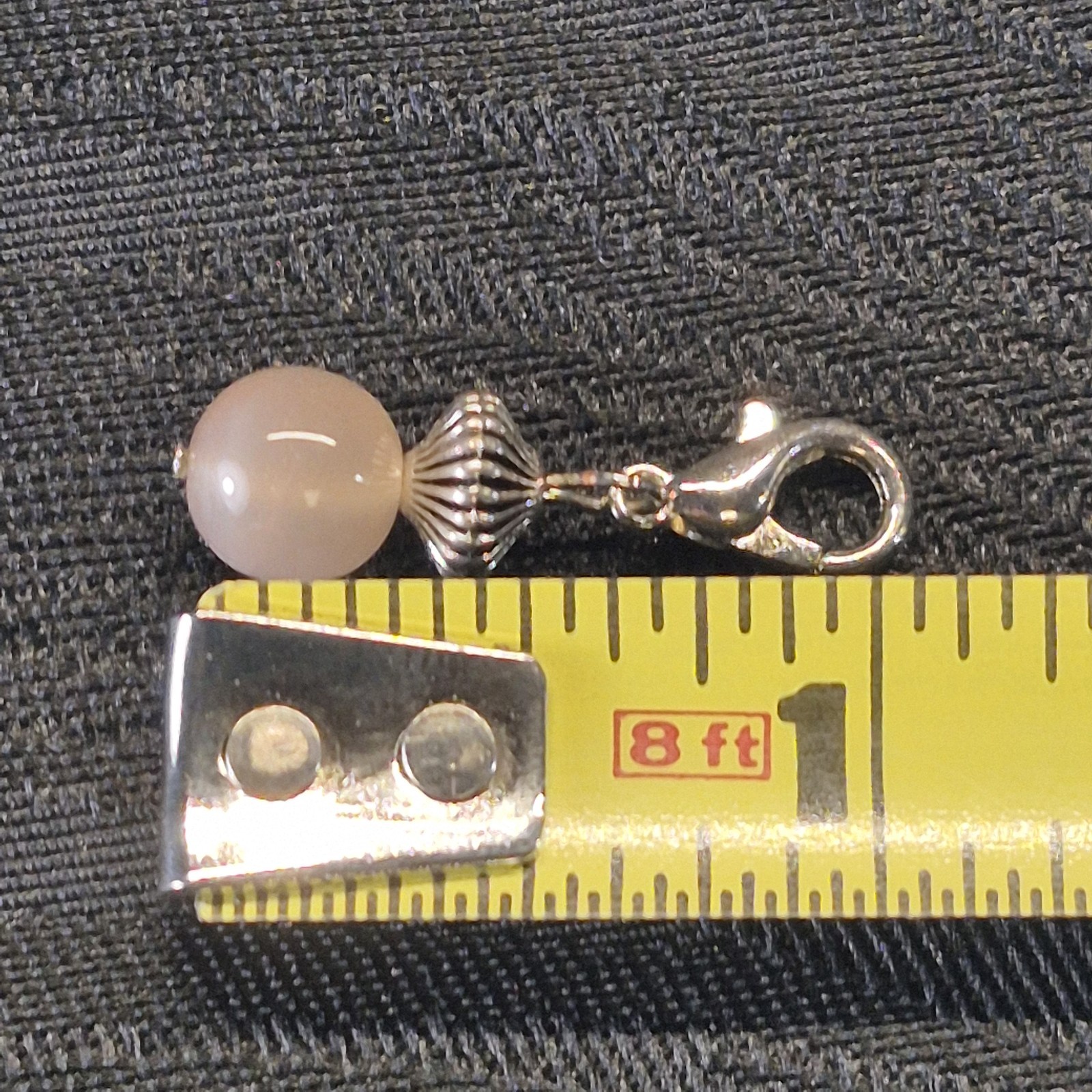 Peach Moonstone Charm Silvertone Lobster Claw Clasp