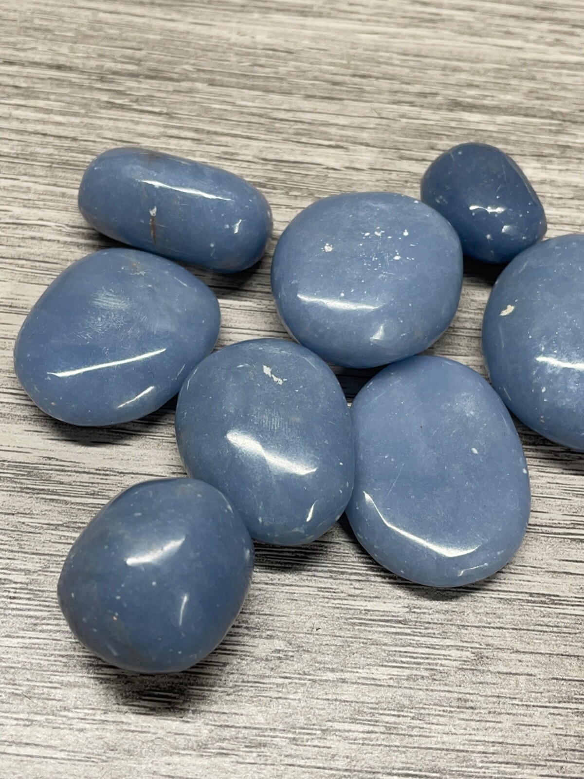 Angelite polished rock stone total weight is about 10 ounces Lot of 12 1/2″ – 1″